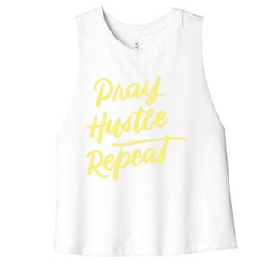 Faith Motivational Spiritual Funny Gift Pray Hustle Repeat Cool Gift Women's Racerback Cropped Tank