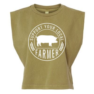 Farmers Market Support Your Local Pig Farmer Rancher Garment-Dyed Women's Muscle Tee