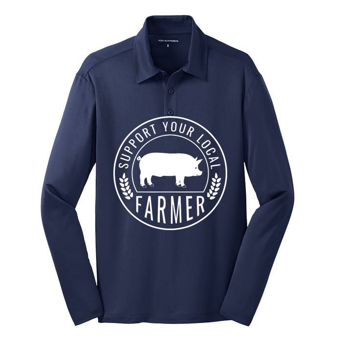 Farmers Market Support Your Local Pig Farmer Rancher Silk Touch Performance Long Sleeve Polo