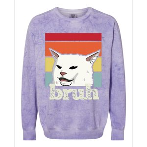 Funny Meme Saying Bruh With Cat Greetings Ns Colorblast Crewneck Sweatshirt