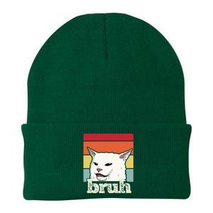 Funny Meme Saying Bruh With Cat Greetings Ns Knit Cap Winter Beanie