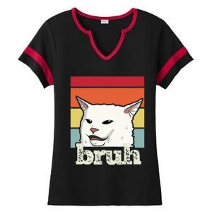 Funny Meme Saying Bruh With Cat Greetings Ns Ladies Halftime Notch Neck Tee