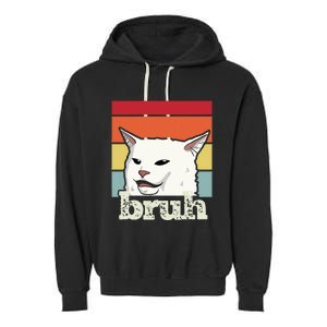 Funny Meme Saying Bruh With Cat Greetings Ns Garment-Dyed Fleece Hoodie