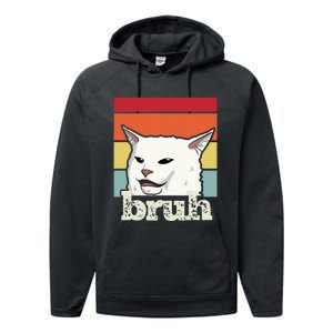 Funny Meme Saying Bruh With Cat Greetings Ns Performance Fleece Hoodie