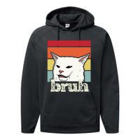 Funny Meme Saying Bruh With Cat Greetings Ns Performance Fleece Hoodie