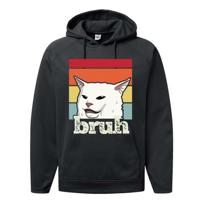 Funny Meme Saying Bruh With Cat Greetings Ns Performance Fleece Hoodie