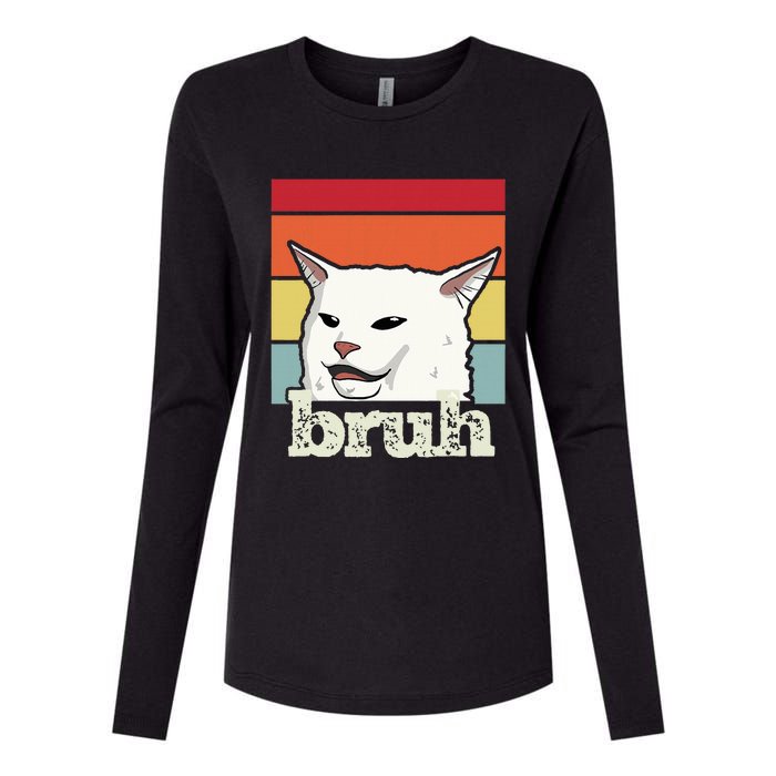 Funny Meme Saying Bruh With Cat Greetings Ns Womens Cotton Relaxed Long Sleeve T-Shirt