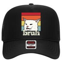 Funny Meme Saying Bruh With Cat Greetings Ns High Crown Mesh Back Trucker Hat