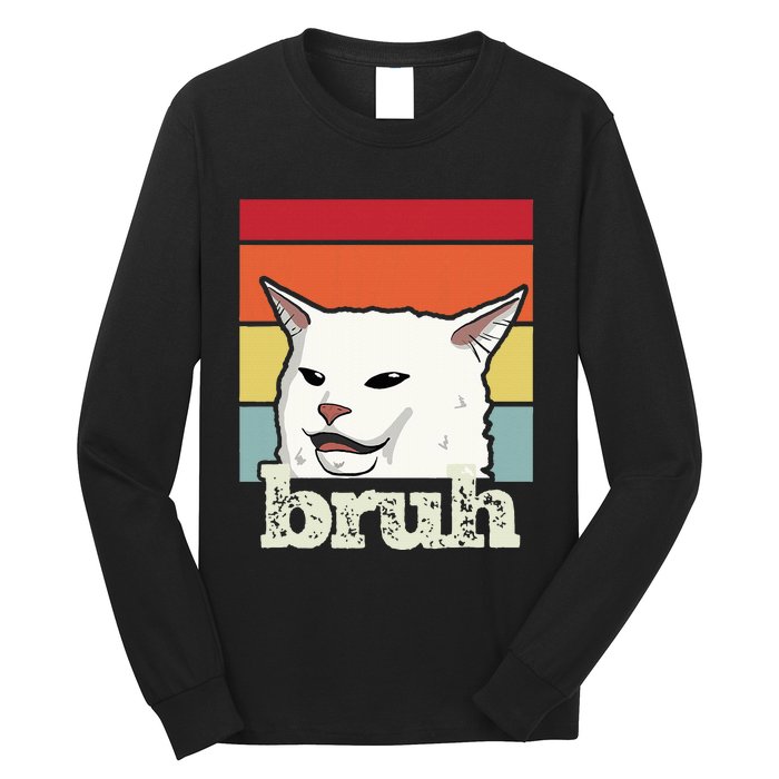 Funny Meme Saying Bruh With Cat Greetings Ns Long Sleeve Shirt