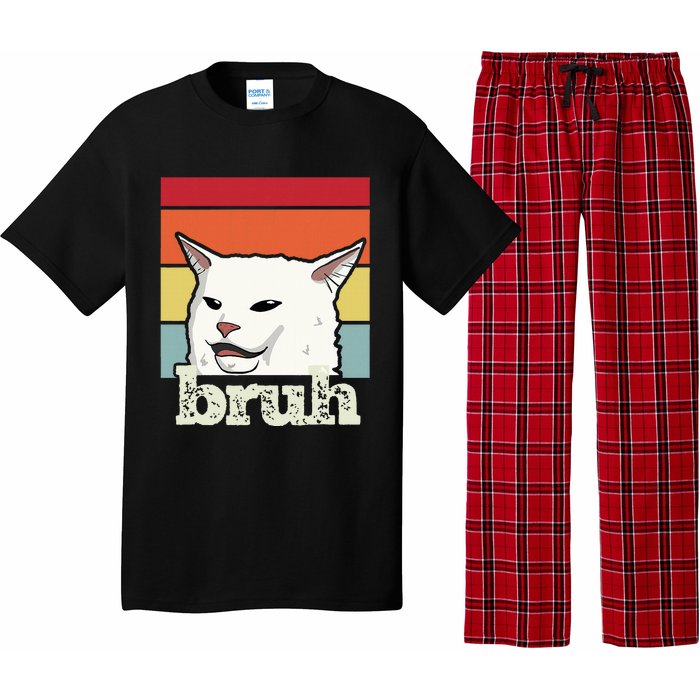 Funny Meme Saying Bruh With Cat Greetings Ns Pajama Set