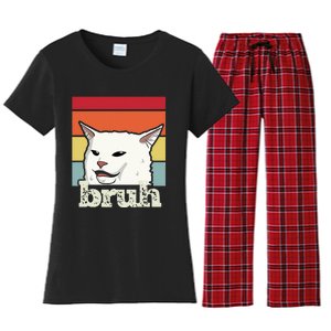 Funny Meme Saying Bruh With Cat Greetings Ns Women's Flannel Pajama Set