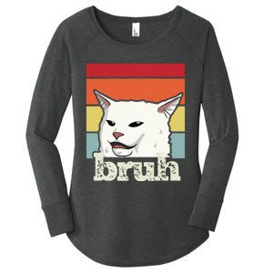 Funny Meme Saying Bruh With Cat Greetings Ns Women's Perfect Tri Tunic Long Sleeve Shirt