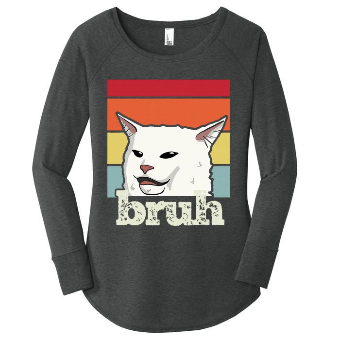 Funny Meme Saying Bruh With Cat Greetings Ns Women's Perfect Tri Tunic Long Sleeve Shirt