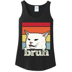 Funny Meme Saying Bruh With Cat Greetings Ns Ladies Essential Tank