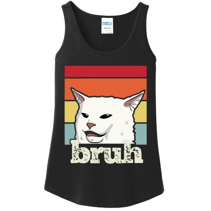 Funny Meme Saying Bruh With Cat Greetings Ns Ladies Essential Tank