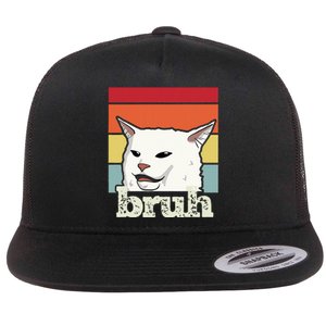 Funny Meme Saying Bruh With Cat Greetings Ns Flat Bill Trucker Hat