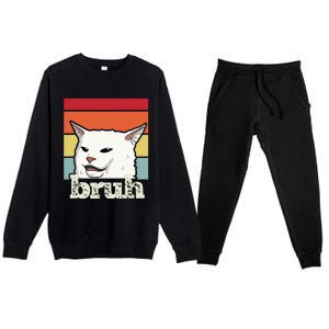 Funny Meme Saying Bruh With Cat Greetings Ns Premium Crewneck Sweatsuit Set