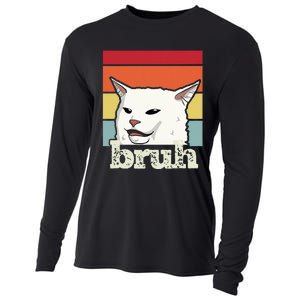 Funny Meme Saying Bruh With Cat Greetings Ns Cooling Performance Long Sleeve Crew