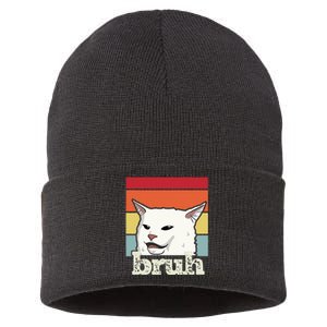 Funny Meme Saying Bruh With Cat Greetings Ns Sustainable Knit Beanie