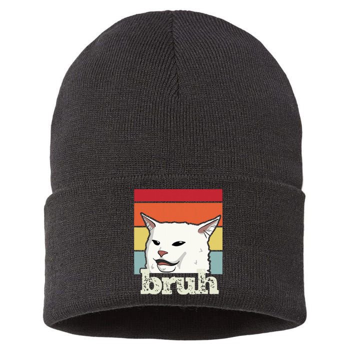 Funny Meme Saying Bruh With Cat Greetings Ns Sustainable Knit Beanie