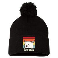 Funny Meme Saying Bruh With Cat Greetings Ns Pom Pom 12in Knit Beanie