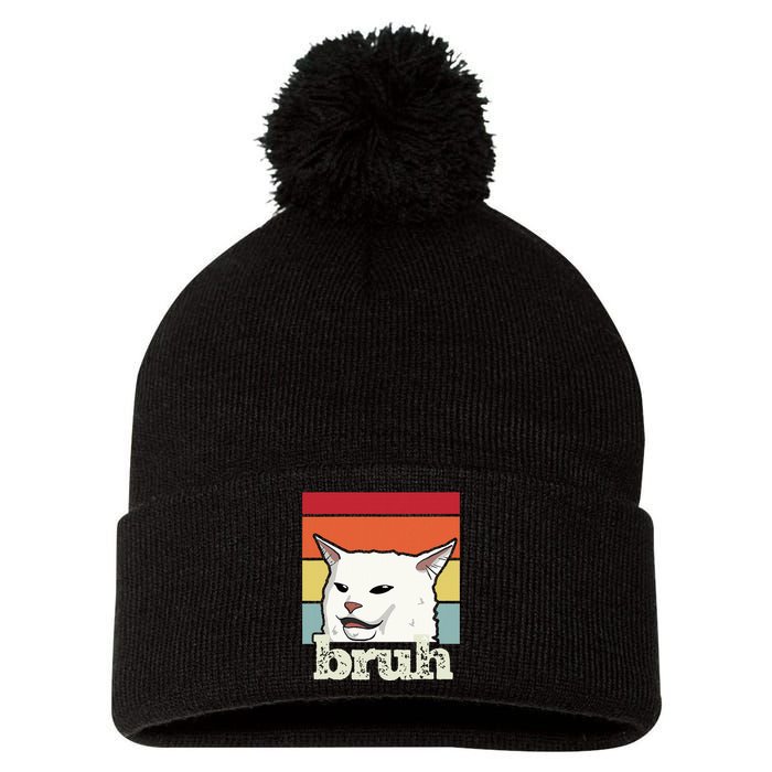 Funny Meme Saying Bruh With Cat Greetings Ns Pom Pom 12in Knit Beanie