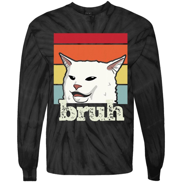 Funny Meme Saying Bruh With Cat Greetings Ns Tie-Dye Long Sleeve Shirt