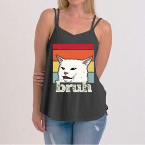 Funny Meme Saying Bruh With Cat Greetings Ns Women's Strappy Tank