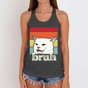 Funny Meme Saying Bruh With Cat Greetings Ns Women's Knotted Racerback Tank