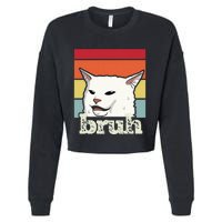 Funny Meme Saying Bruh With Cat Greetings Ns Cropped Pullover Crew