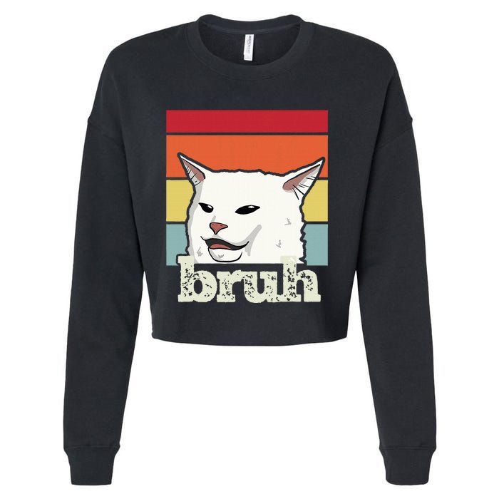 Funny Meme Saying Bruh With Cat Greetings Ns Cropped Pullover Crew