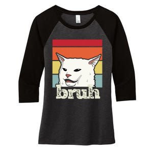 Funny Meme Saying Bruh With Cat Greetings Ns Women's Tri-Blend 3/4-Sleeve Raglan Shirt