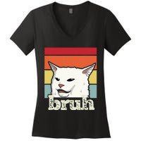 Funny Meme Saying Bruh With Cat Greetings Ns Women's V-Neck T-Shirt