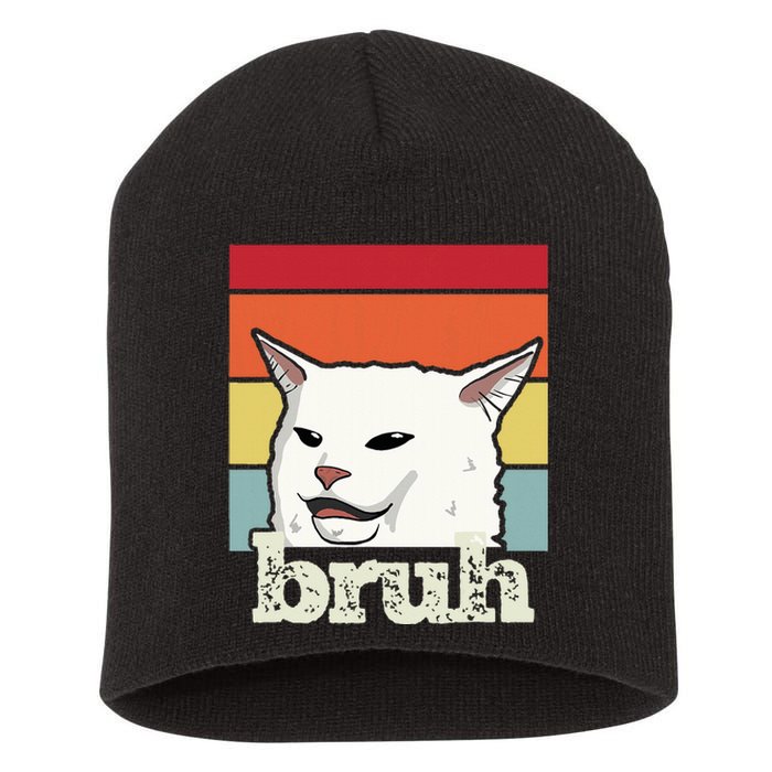 Funny Meme Saying Bruh With Cat Greetings Ns Short Acrylic Beanie