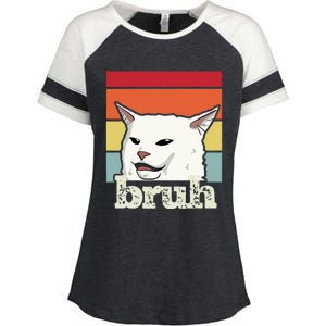 Funny Meme Saying Bruh With Cat Greetings Ns Enza Ladies Jersey Colorblock Tee