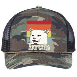 Funny Meme Saying Bruh With Cat Greetings Ns Retro Rope Trucker Hat Cap