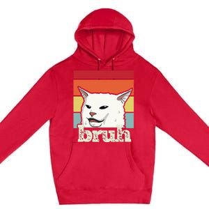 Funny Meme Saying Bruh With Cat Greetings Ns Premium Pullover Hoodie