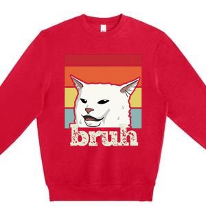 Funny Meme Saying Bruh With Cat Greetings Ns Premium Crewneck Sweatshirt