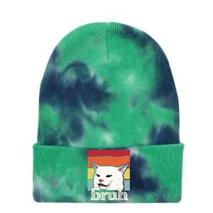 Funny Meme Saying Bruh With Cat Greetings Ns Tie Dye 12in Knit Beanie