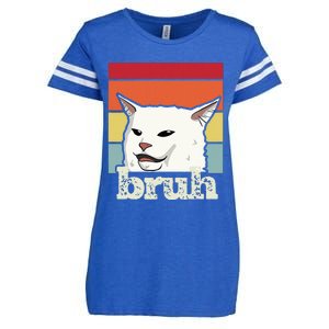 Funny Meme Saying Bruh With Cat Greetings Ns Enza Ladies Jersey Football T-Shirt