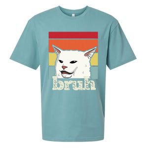 Funny Meme Saying Bruh With Cat Greetings Ns Sueded Cloud Jersey T-Shirt