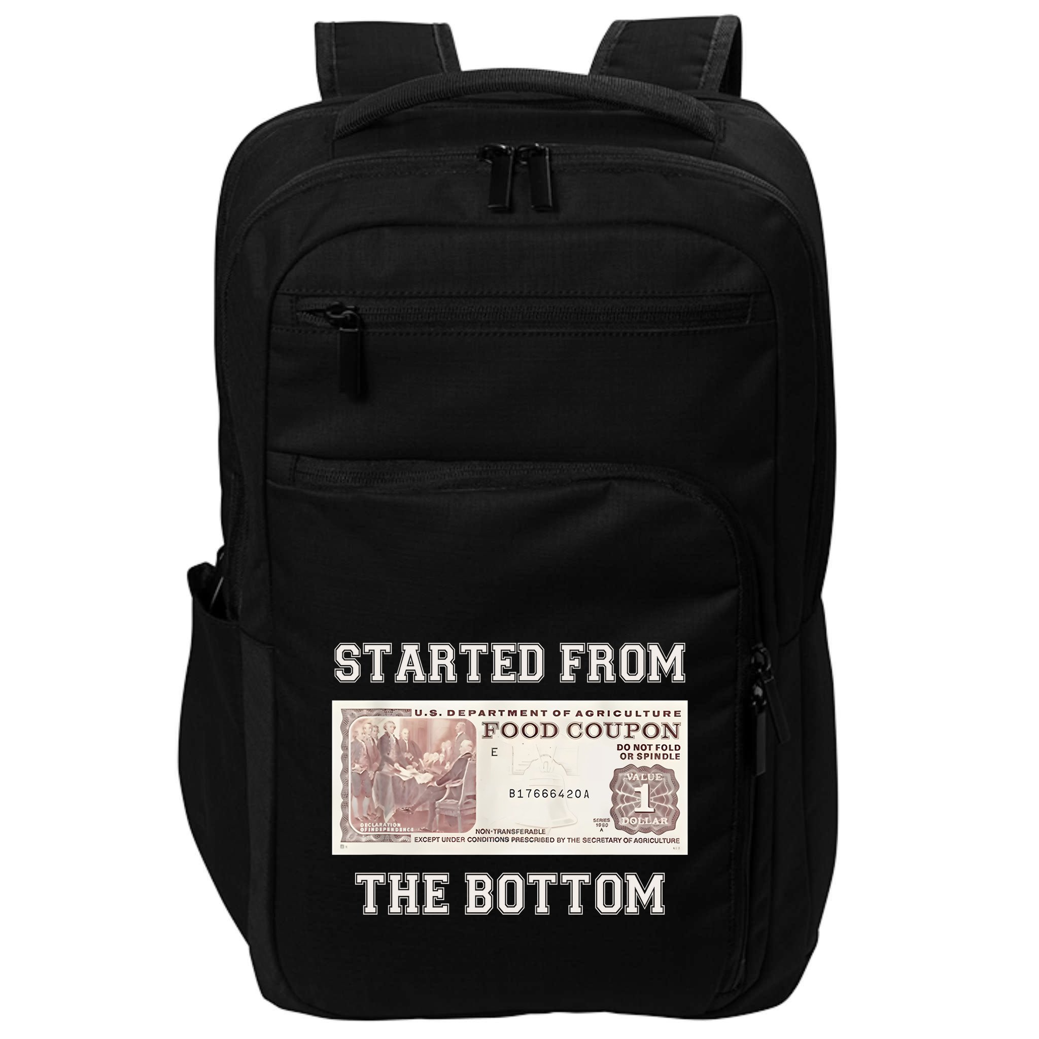 Funny Meme Started From Bottom Food Stamp Coupon Impact Tech Backpack