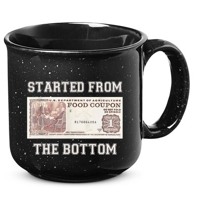 Funny Meme Started From Bottom Food Stamp Coupon 15oz Campfire Ceramic Mug