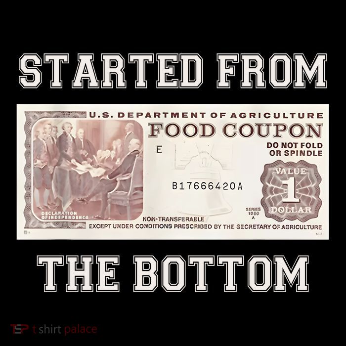 Funny Meme Started From Bottom Food Stamp Coupon Cropped Pullover Crew