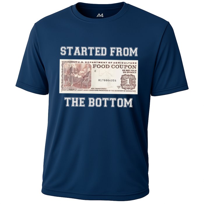 Funny Meme Started From Bottom Food Stamp Coupon Cooling Performance Crew T-Shirt