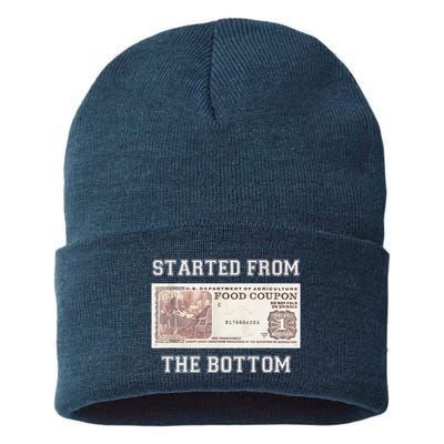 Funny Meme Started From Bottom Food Stamp Coupon Sustainable Knit Beanie
