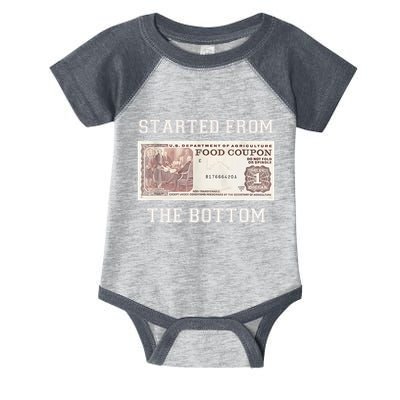 Funny Meme Started From Bottom Food Stamp Coupon Infant Baby Jersey Bodysuit