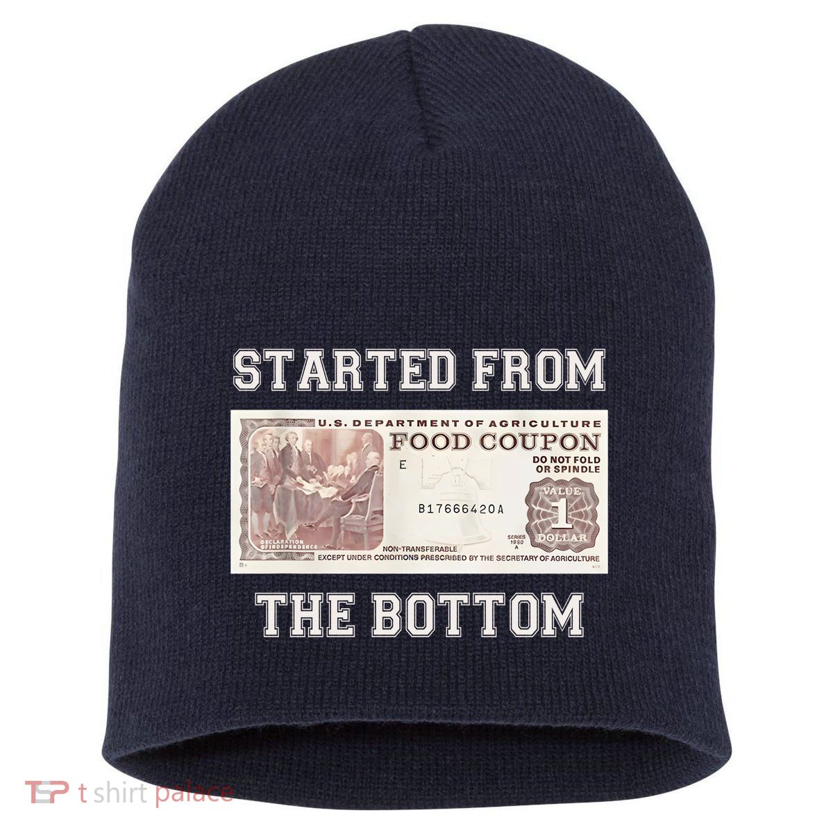 Funny Meme Started From Bottom Food Stamp Coupon Short Acrylic Beanie