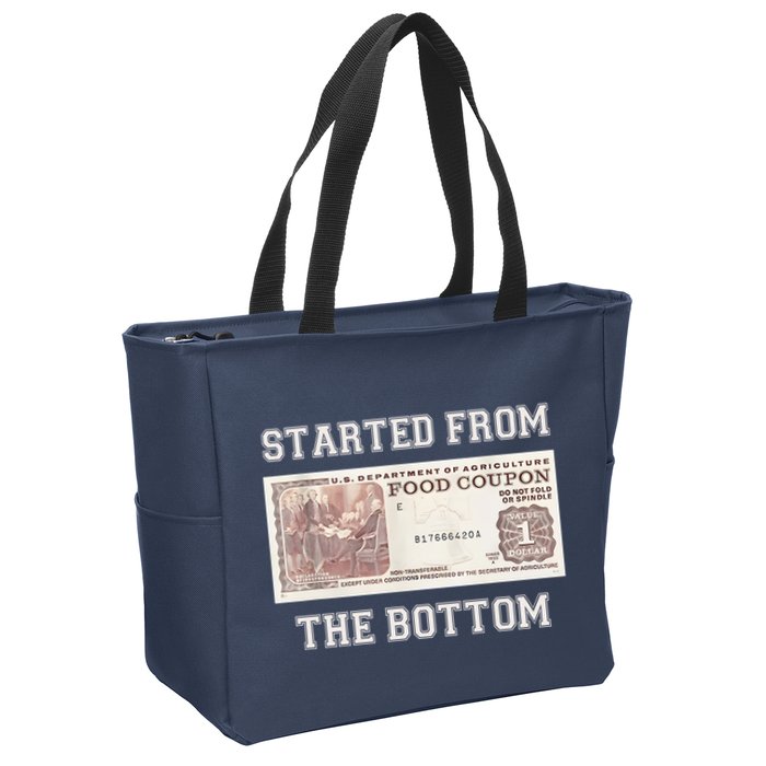 Funny Meme Started From Bottom Food Stamp Coupon Zip Tote Bag
