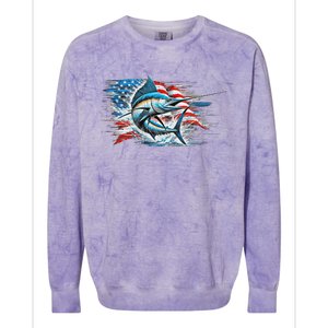 Fishing Marlin Swordfish Fish 4th Of July American Flag Usa Colorblast Crewneck Sweatshirt